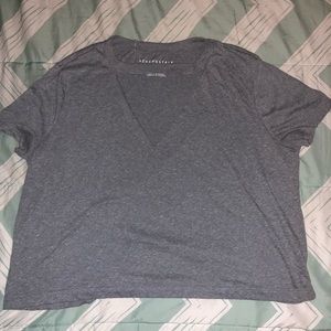 Gray V-cutout shirt